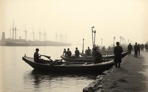 Historische foto van vissers langs de Nederlandse waterkant